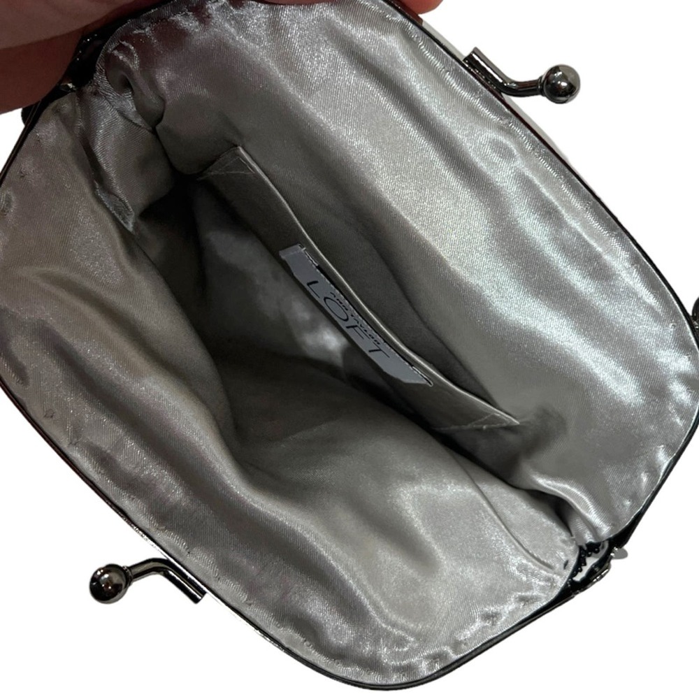 LOFT Black Bead and Sequin Satin Embellished Evening Clutch Pewter hardware NWOT - Picture 6 of 11